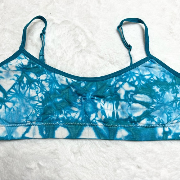 Hanes Girls' Seamless Ruched Crop Bra Size XL Teal Blue Tie Dye - Picture 2 of 7